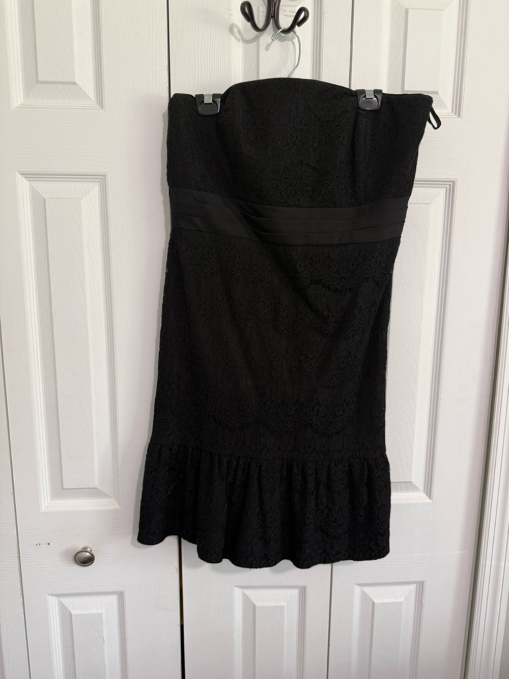 White House Black Market Black Strapless Lace Dress with Satin Band